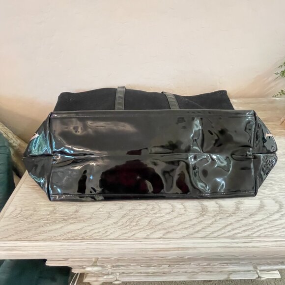 Victoria's Secret Tote Large Black Heavy Mesh Patent Rose Gold Logo Bag - Picture 3 of 4